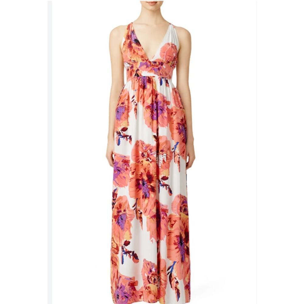 Yumi Kim Boho Floral 100% Silk V-Neck Resort Beach Wedding Guest Maxi Dress